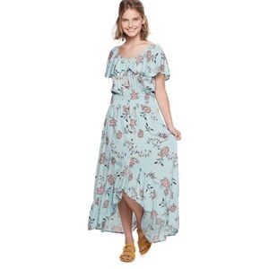 American Rag Light Blue Floral Off Shoulder Boho Maxi Dress SZ XL